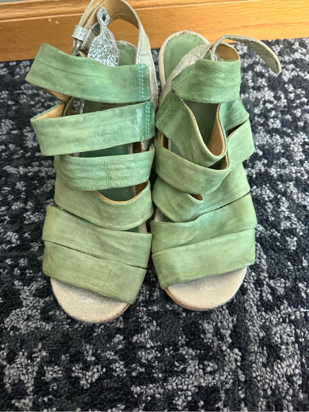 A.S.98 Green Leather Strappy Heeled Sandals